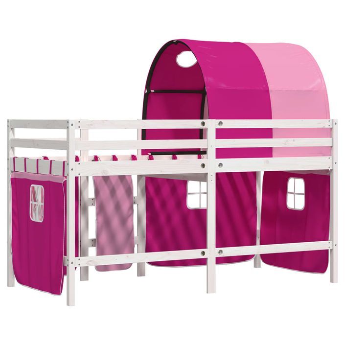 Lit mezzanine enfants avec tunnel rose 80x200cm bois pin massif - Photo n°6