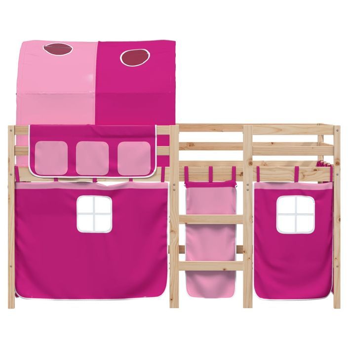 Lit mezzanine enfants avec tunnel rose 80x200cm bois pin massif - Photo n°4