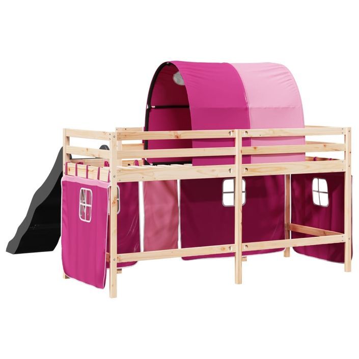 Lit mezzanine enfants avec tunnel rose 80x200cm bois pin massif - Photo n°10