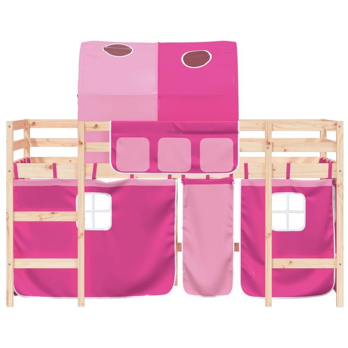 Lit mezzanine enfants avec tunnel rose 90x190cm bois pin massif - Photo n°5