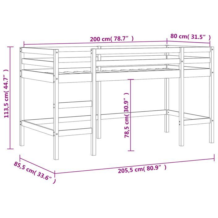 Lit mezzanine enfants échelle 80x200 cm bois pin massif - Photo n°11