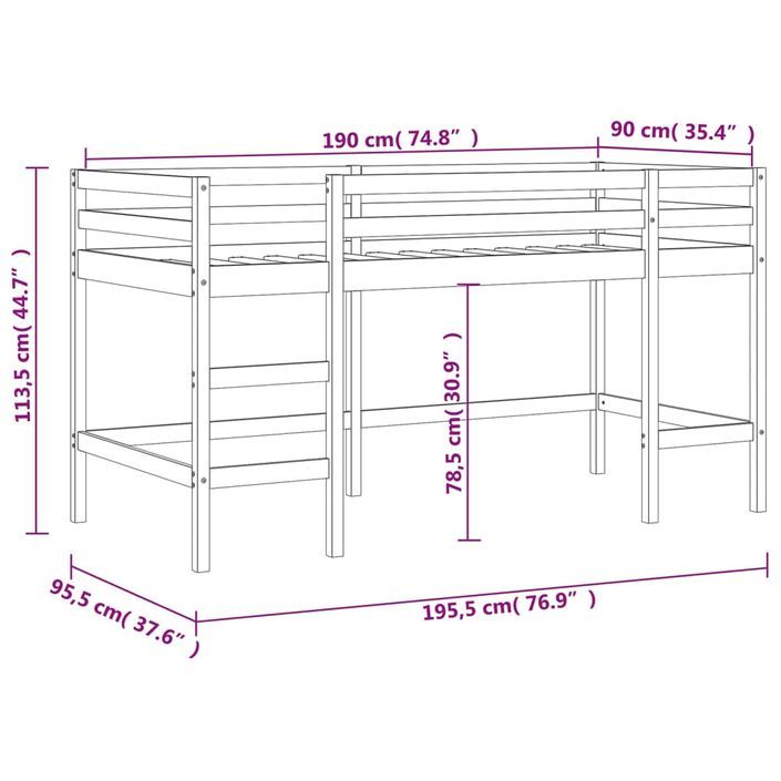 Lit mezzanine enfants échelle 90x190 cm bois pin massif - Photo n°11