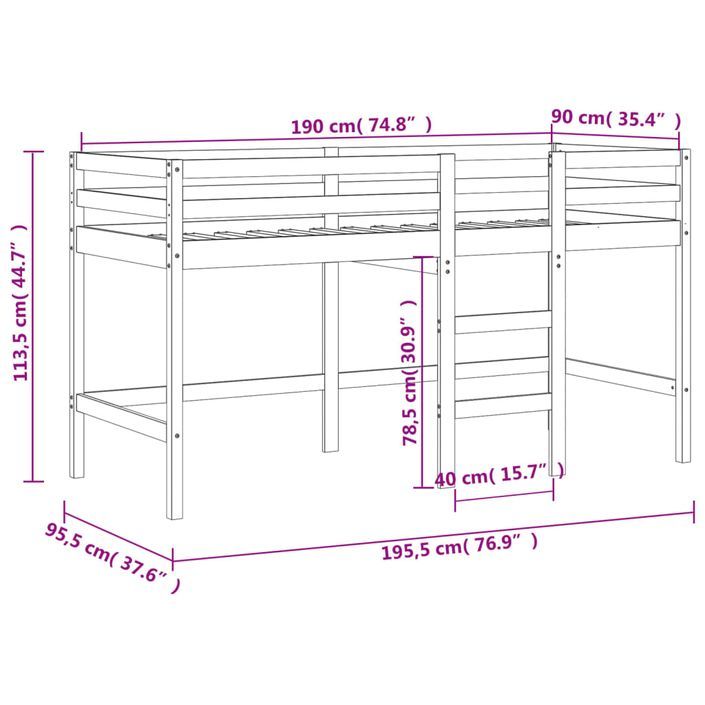 Lit mezzanine enfants échelle 90x190 cm bois pin massif - Photo n°11