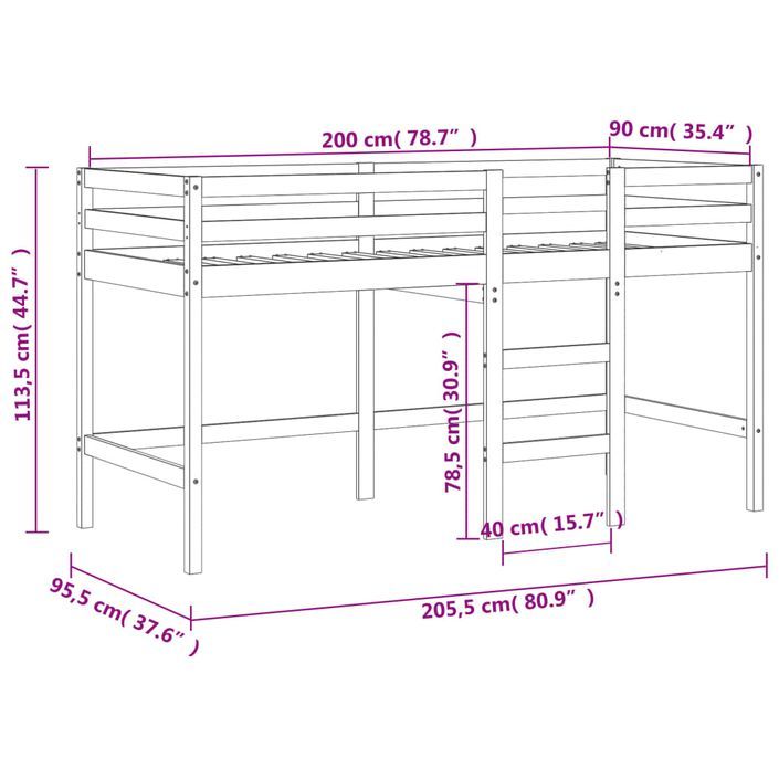 Lit mezzanine enfants échelle 90x200 cm bois pin massif - Photo n°11