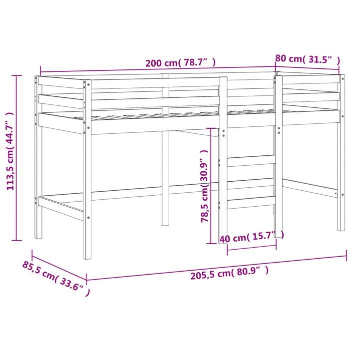 Lit mezzanine enfants échelle blanc 80x200 cm bois pin massif - Photo n°11