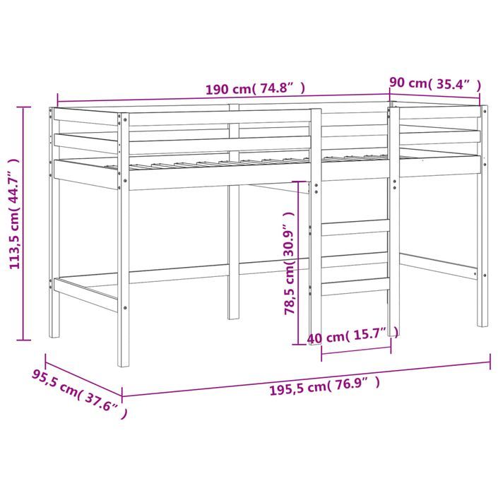 Lit mezzanine enfants échelle blanc 90x190 cm bois pin massif - Photo n°11