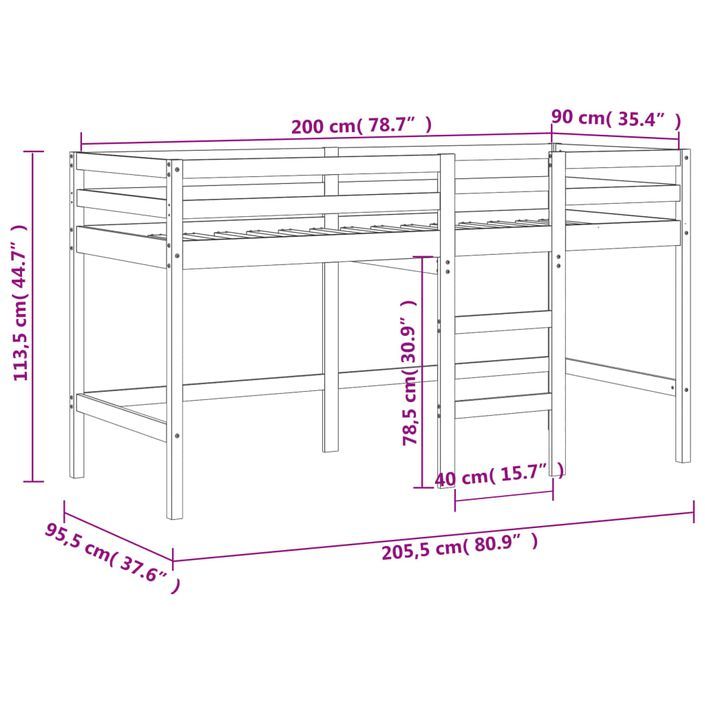 Lit mezzanine enfants échelle blanc 90x200 cm bois pin massif - Photo n°11