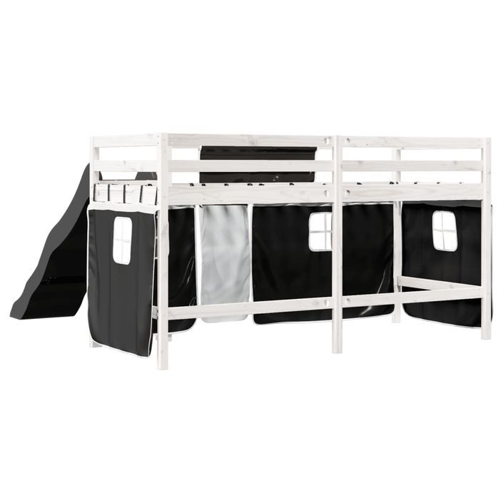 Lit mezzanine enfants et rideaux blanc/noir 80x200cm pin massif - Photo n°10