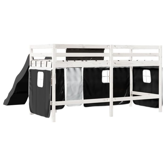 Lit mezzanine enfants et rideaux blanc/noir 90x190cm pin massif - Photo n°10