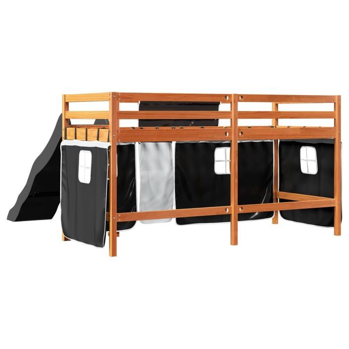 Lit mezzanine enfants et rideaux blanc/noir 90x190cm pin massif - Photo n°10