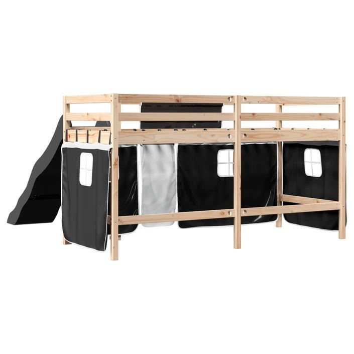 Lit mezzanine enfants et rideaux blanc/noir 90x200cm pin massif - Photo n°10