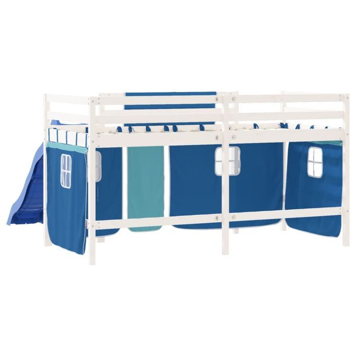 Lit mezzanine enfants et rideaux bleu 80x200cm bois pin massif - Photo n°7