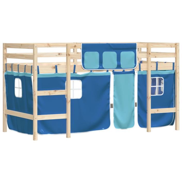 Lit mezzanine enfants et rideaux bleu 80x200cm bois pin massif - Photo n°4