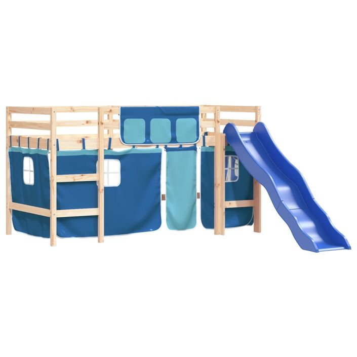 Lit mezzanine enfants et rideaux bleu 80x200cm bois pin massif - Photo n°4