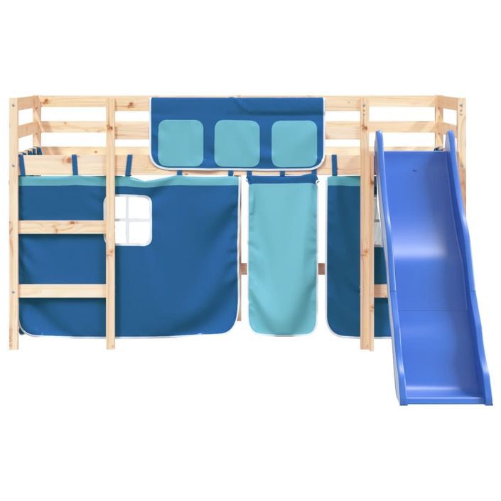 Lit mezzanine enfants et rideaux bleu 80x200cm bois pin massif - Photo n°5