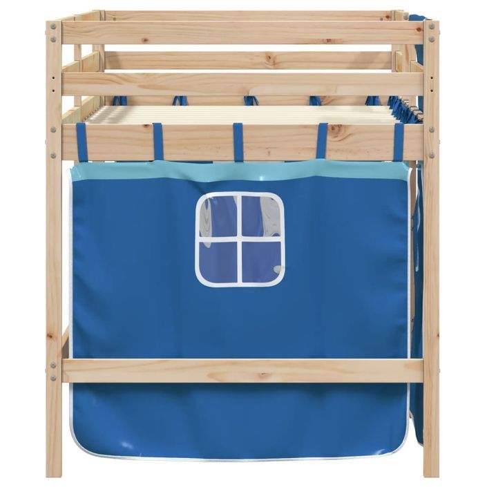 Lit mezzanine enfants et rideaux bleu 80x200cm bois pin massif - Photo n°5