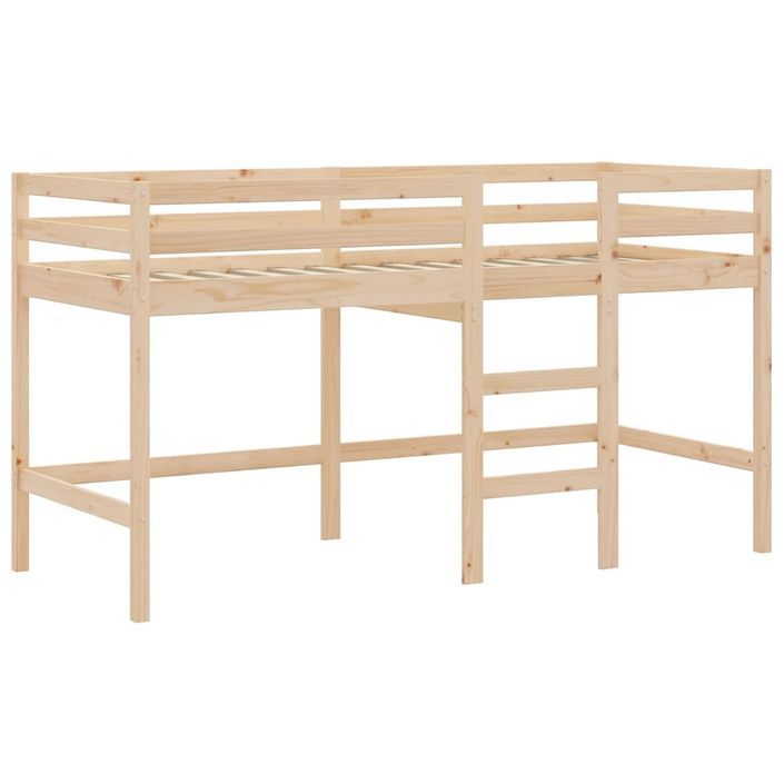 Lit mezzanine enfants et rideaux bleu 80x200cm bois pin massif - Photo n°9