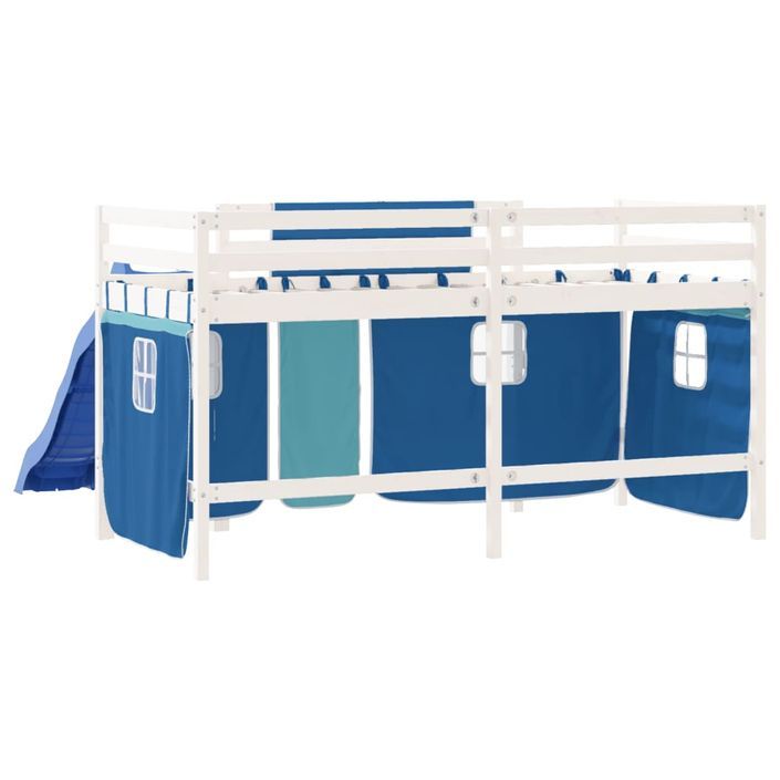 Lit mezzanine enfants et rideaux bleu 90x190cm bois pin massif - Photo n°7