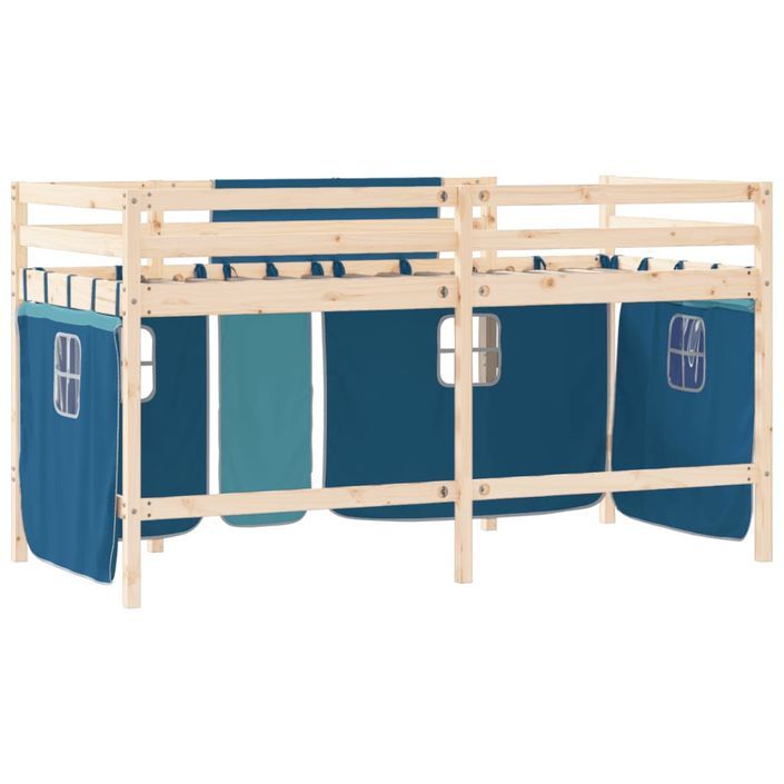 Lit mezzanine enfants et rideaux bleu 90x200cm bois pin massif - Photo n°7