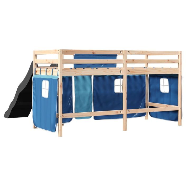 Lit mezzanine enfants et rideaux bleu 90x200cm bois pin massif - Photo n°10