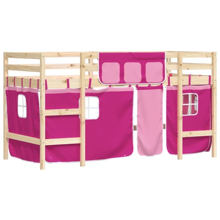 Lit mezzanine enfants et rideaux rose 80x200cm bois pin massif - Photo n°4