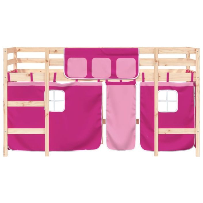 Lit mezzanine enfants et rideaux rose 80x200cm bois pin massif - Photo n°5