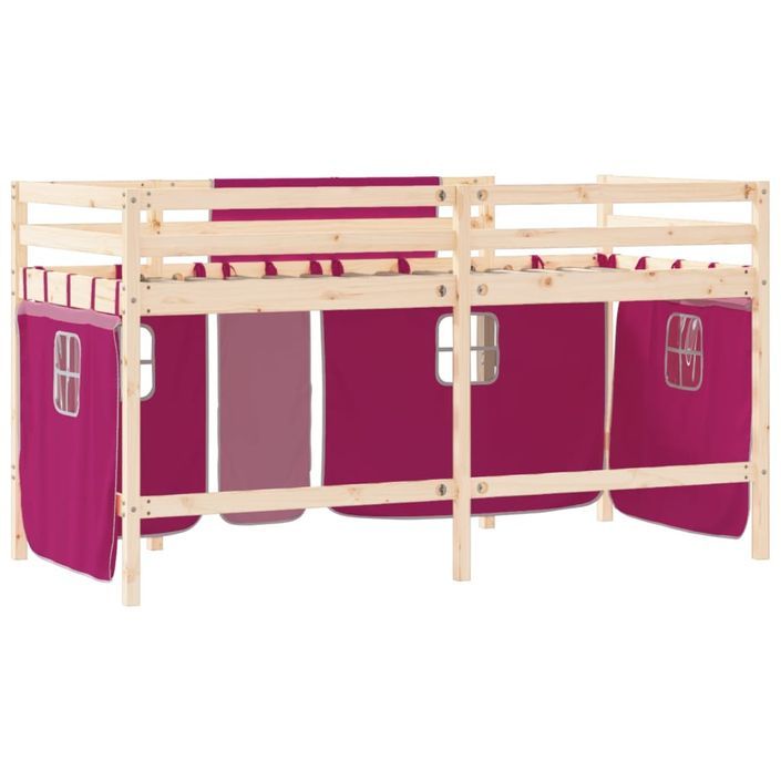 Lit mezzanine enfants et rideaux rose 80x200cm bois pin massif - Photo n°7