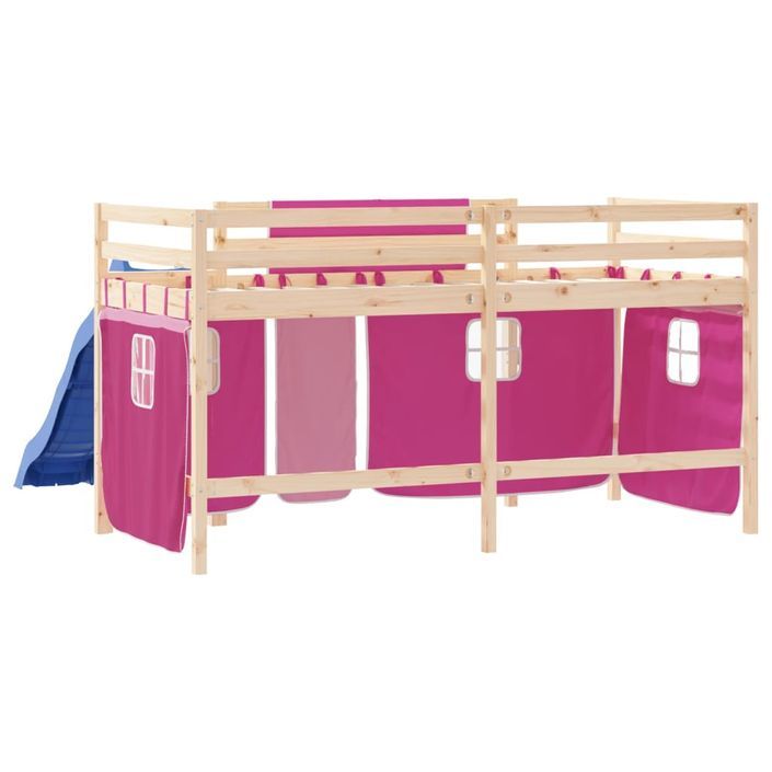 Lit mezzanine enfants et rideaux rose 80x200cm bois pin massif - Photo n°7