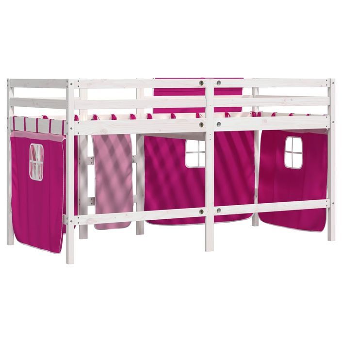 Lit mezzanine enfants et rideaux rose 80x200cm bois pin massif - Photo n°6