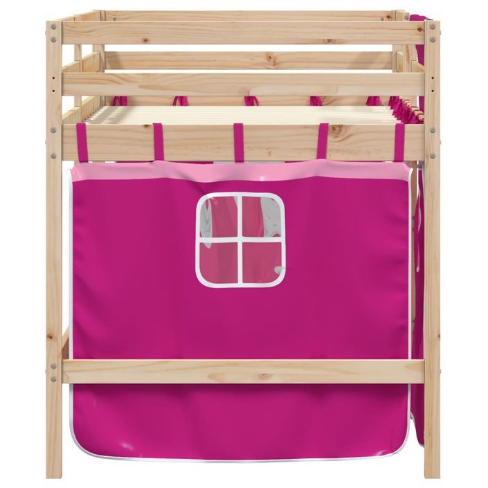 Lit mezzanine enfants et rideaux rose 80x200cm bois pin massif - Photo n°5