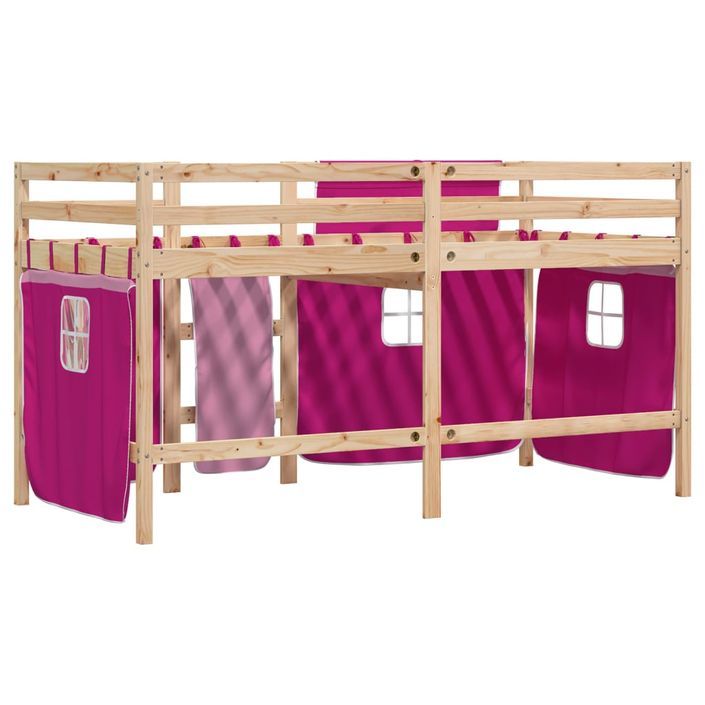 Lit mezzanine enfants et rideaux rose 80x200cm bois pin massif - Photo n°6