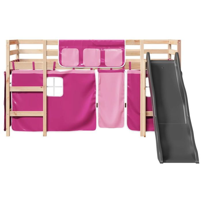 Lit mezzanine enfants et rideaux rose 80x200cm bois pin massif - Photo n°6