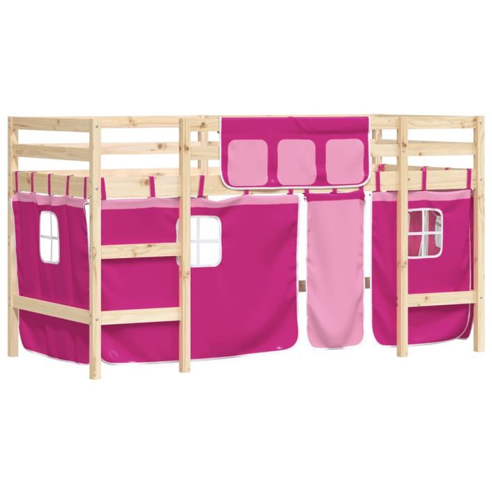 Lit mezzanine enfants et rideaux rose 90x190cm bois pin massif - Photo n°4