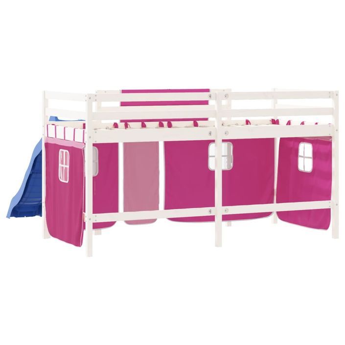 Lit mezzanine enfants et rideaux rose 90x190cm bois pin massif - Photo n°7