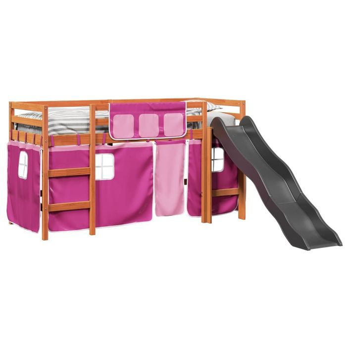 Lit mezzanine enfants et rideaux rose 90x190cm bois pin massif - Photo n°4