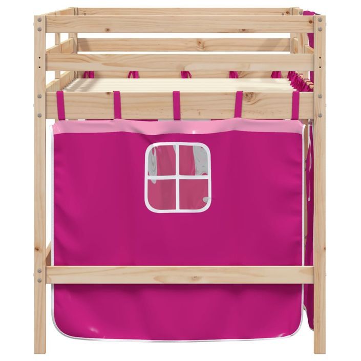 Lit mezzanine enfants et rideaux rose 90x200cm bois pin massif - Photo n°5