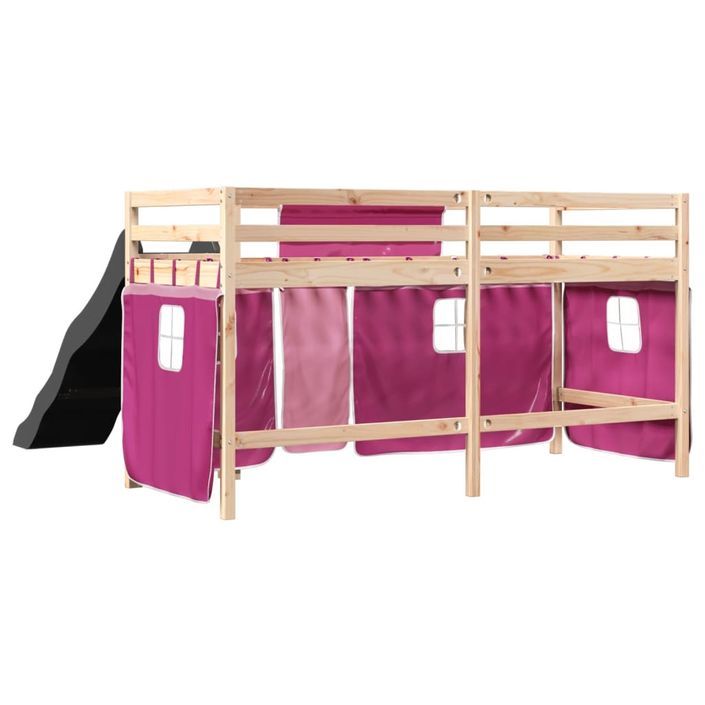 Lit mezzanine enfants et rideaux rose 90x200cm bois pin massif - Photo n°10