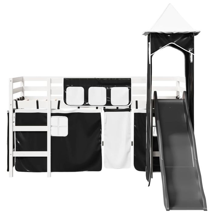 Lit mezzanine enfants et tour blanc/noir 90x200 cm pin massif - Photo n°6