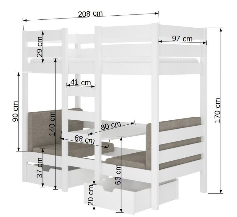 Lit mezzanine et superposé 2 couchages avec 2 tiroirs de rangement bois clair oak 90x200 cm Sulutia - Photo n°4