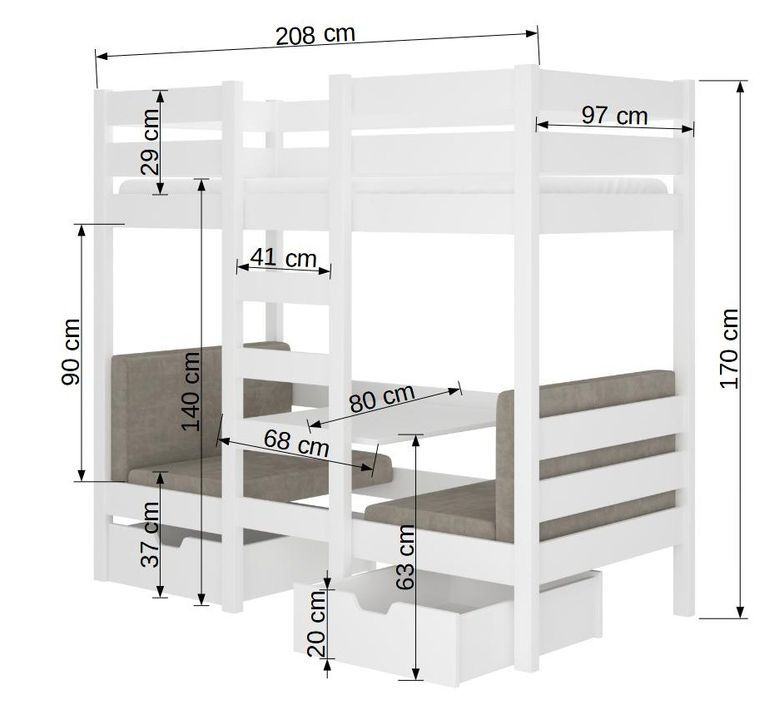 Lit mezzanine et superposé 2 couchages avec 2 tiroirs de rangement bois pin naturel 90x200 cm Sulutia - Photo n°4