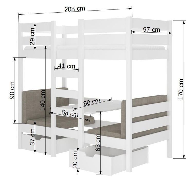 Lit mezzanine et superposé 2 couchages avec 2 tiroirs de rangement bois pin miel 90x200 cm Sulutia - Photo n°4