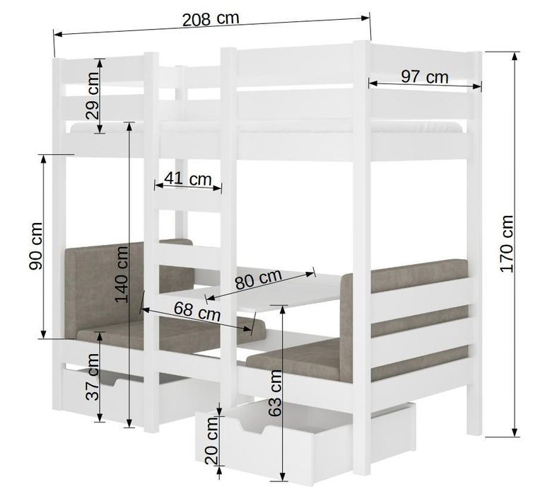 Lit mezzanine et superposé 2 couchages avec 2 tiroirs de rangement gris graphite 90x200 cm Sulutia - Photo n°4