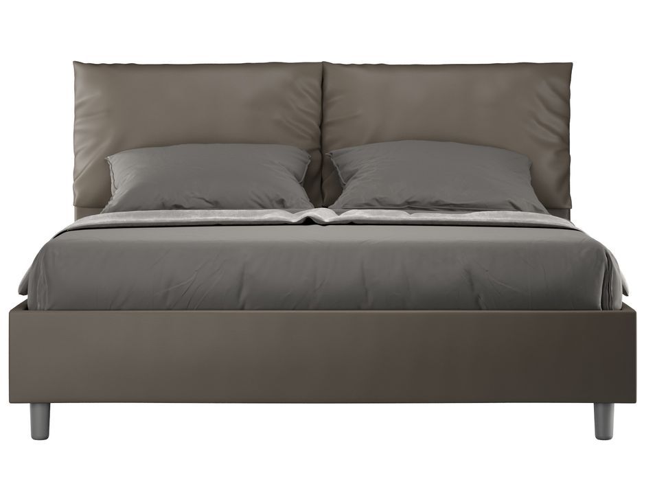 Lit moderne 160x200 cm avec tête de lit coussins simili cuir marron Anja - Photo n°1
