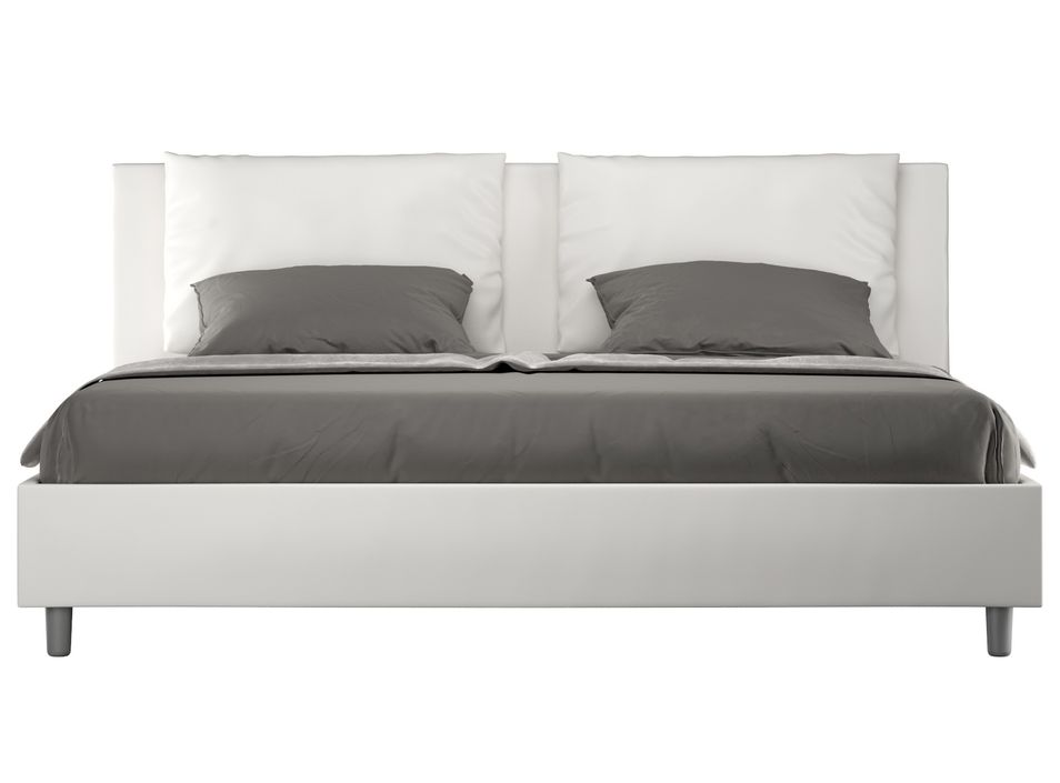 Lit moderne 180x200 cm avec tête de lit coussins simili cuir blanc Anja - Photo n°1