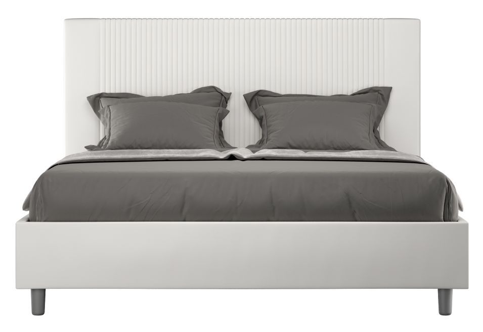Lit moderne avec tête de lit rayures verticales matelassé simili cuir Bazen - Photo n°1