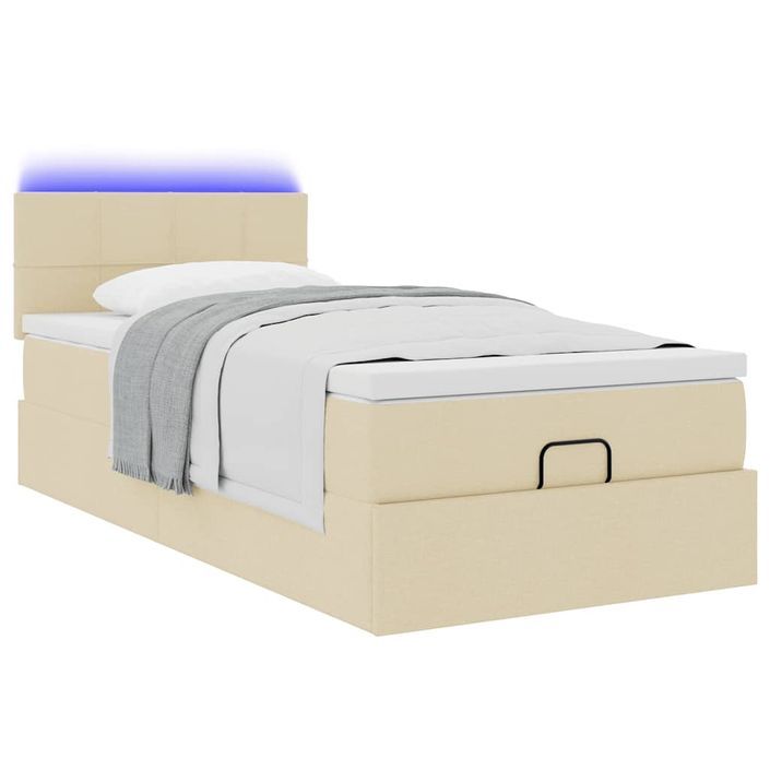 Lit ottoman avec matelas crème 90x200 cm tissu - Photo n°3