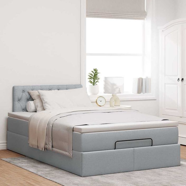 Lit ottoman avec matelas gris clair 120x190 cm tissu - Photo n°4