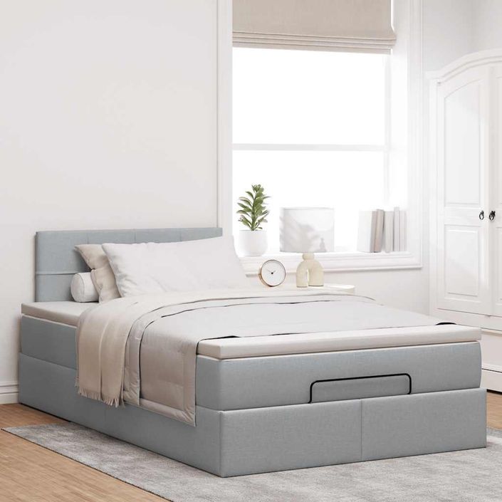 Lit ottoman avec matelas gris clair 120x200 cm tissu - Photo n°4