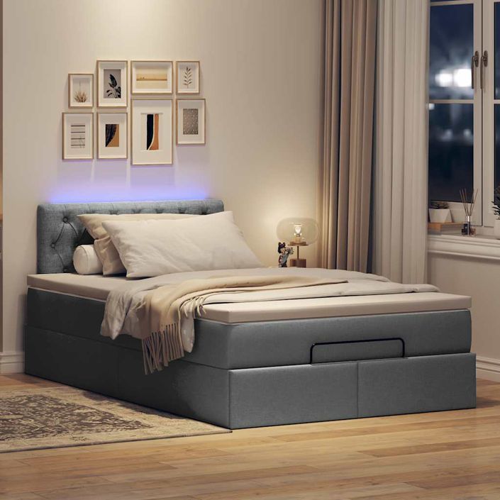 Lit ottoman avec matelas gris foncé 120x190 cm tissu - Photo n°1