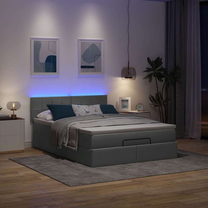 Lit ottoman avec matelas gris foncé 140x190 cm tissu - Photo n°1